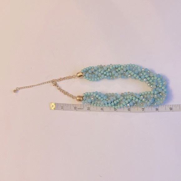 Gold multi Turquoise color ombré blue chunky braided twisted chain necklace - Picture 4 of 8
